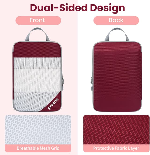 Detalle de Prezon Versatile 6-Set Compression Hollow Packing Cubes with Full Open Visible Design (Burgundy)