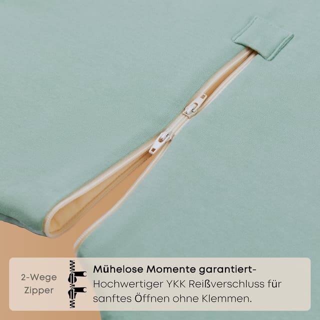 Detalle de Mababu Ganzjahres Baby-Schlafsack mit Füßen, abnehmbaren Ärmeln & 2.5 TOG (100% GOTS Bio-Baumwolle)