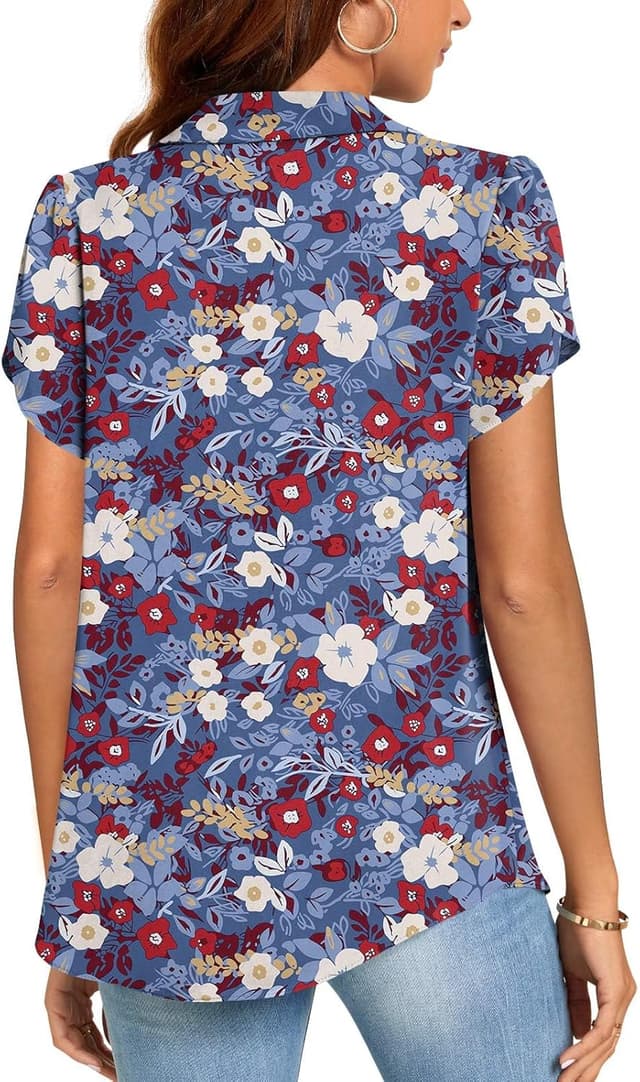 Detalle de Aodemo Women’s Summer Collared V-Neck Chiffon Pleated Blouse (3/4 Sleeve)