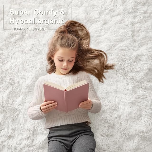 Detalle de Homaxy Fluffy Shaggy Rug (Creme) – soft thick pile, machine washable & non-slip backing, 60 x 100 cm