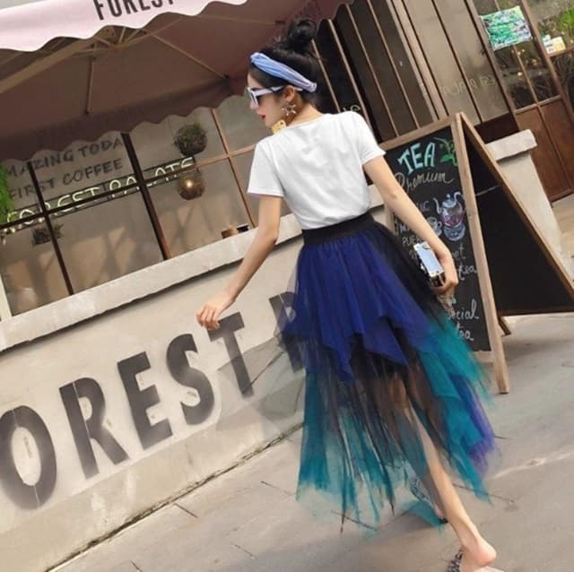 Thumbnail 2 de Damen Tüll Röcke High Low Layered Faltenrock 80cm 🎀