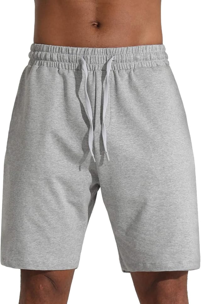 Detalle 2 de THE GYM PEOPLE pantaloncini da uomo in jersey di cotone con tasche profonde, vestibilità lunga (Grigio, S)