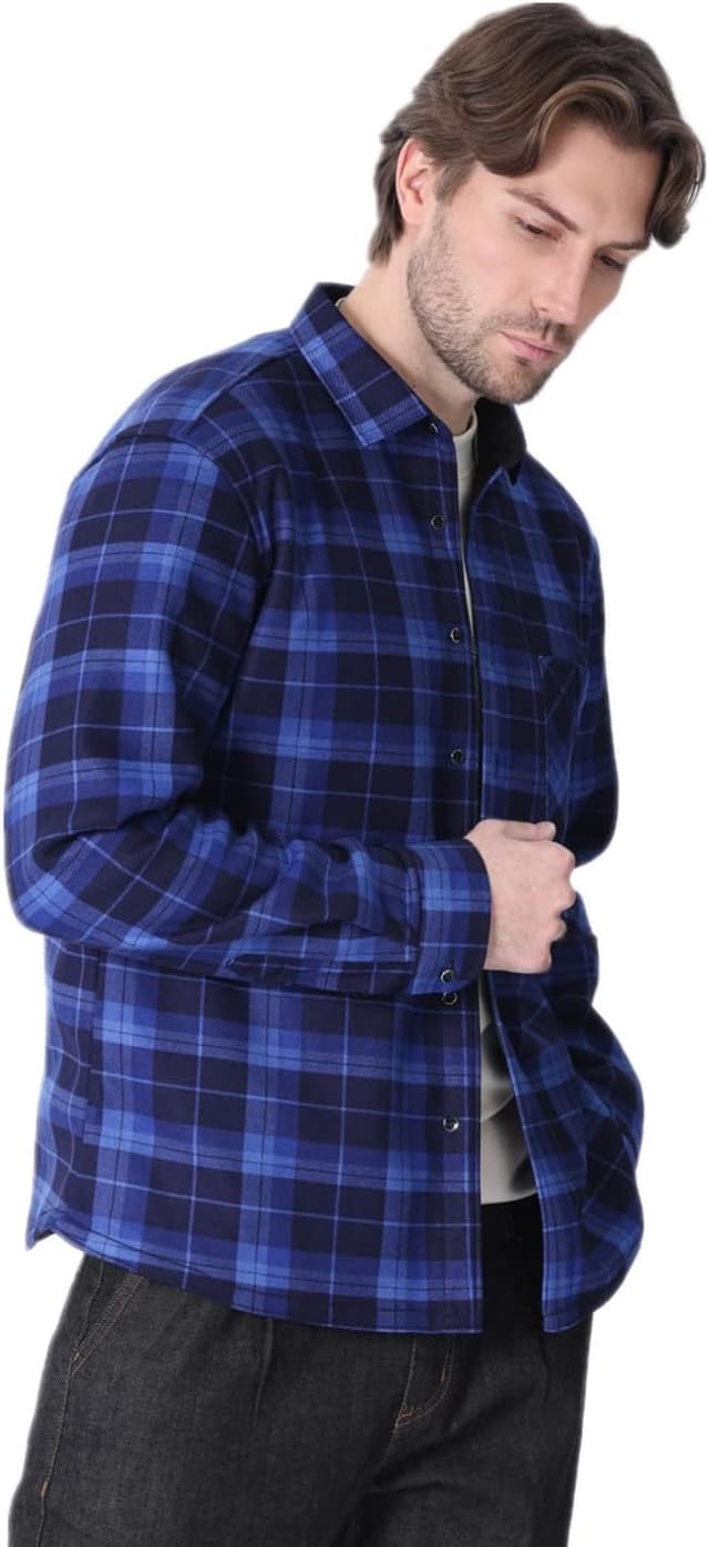 Detalle de Chemise à carreaux épaissie doublée chaude pour homme – col classique, manches longues et poche