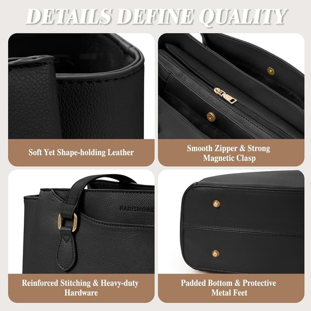 Detalle 2 de RAINSMORE Handtasche Damen 15,6 Zoll Shopper Tote Bag mit Clutch – PU-Leder Laptoptasche für Business, Schule & Arbeit