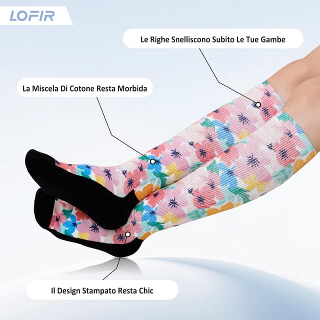 Detalle de LOFIR Calze ginocchio diabetici senza elastico e senza cucitura in cotone (unisex) 39–50