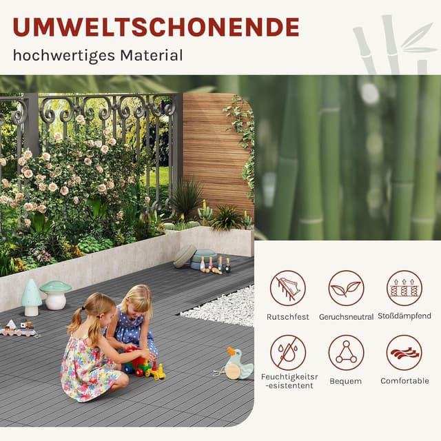 Detalle de WOLTU WPC Fliese Terrassenfliesen Holz-Optik mit Klicksystem 30 x 60 cm, hellgrau (12 Stück / 2 m²)