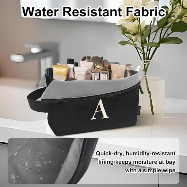 Detalle de A-Z BAG Beauty case da viaggio con apertura ampia e impermeabile (L, Nero)