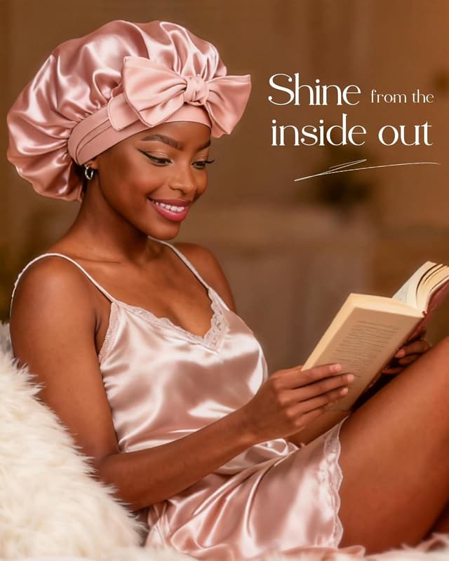 Detalle de YANIBEST Double Layer Satin Lined Silk Bonnet with Tie Band for Sleeping (Curly Hair)