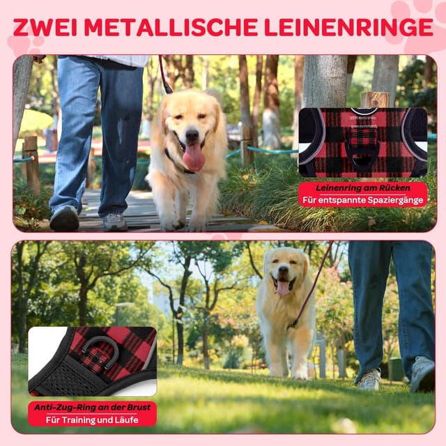 Detalle de FURRYFECTION Anti-Zug Hundegeschirr mit Y-Form, 2 Leinenringen & atmungsaktivem Brustgeschirr für große Hunde
