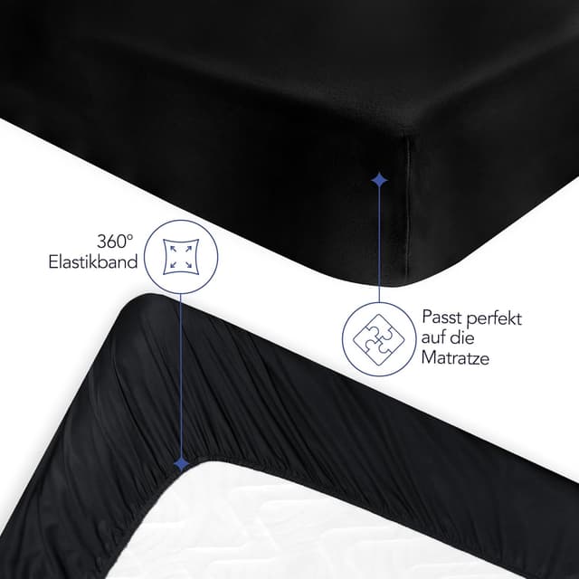 Detalle de Dreamzie Spannbettlaken 90x190 aus Mikrofaser für dicke Matratzen (35 cm Bonet) in Schwarz