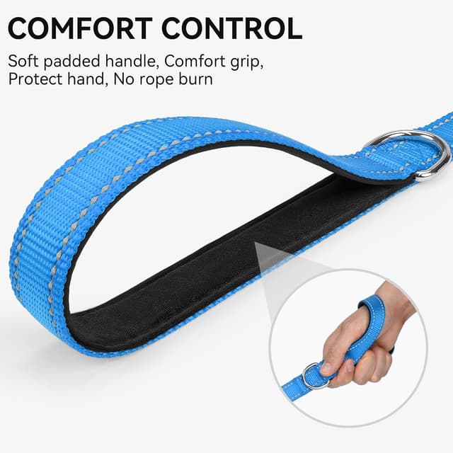 Detalle de Joytale Padded Handle Dog Lead with Double-Sided Reflective Nylon (SkyBlue)
