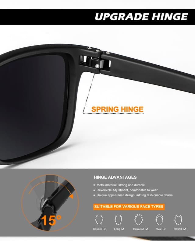 Detalle de HENGOSEN Polarised Men’s Sunglasses with UV400 Protection (Classic Vintage Square Frame)