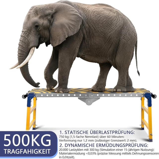 Detalle de 2‑in‑1 Stabil Arbeitsplattform & mobiler Schweißtisch (klappbar) mit Antirutsch-Klebestreifen, 160 × 36 cm, 500 kg