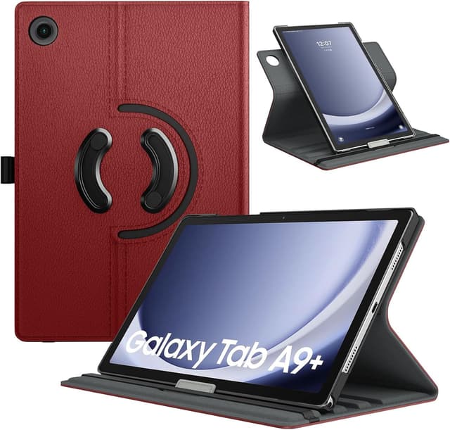 Detalle de TiMOVO drehbare Hülle für Samsung Galaxy Tab A9+ 11 Zoll (2023) SM-X210/X216/X218 – 90° Standfunktion, Auto Schlaf/Wach, Wein Rot