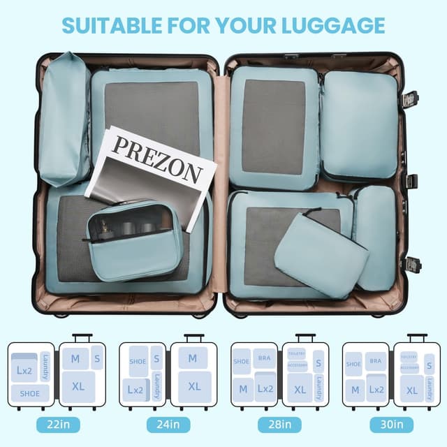 Thumbnail 6 de Prezon Packing Cubes for Suitcase (10 Set) in Teal – lightweight luggage organisers