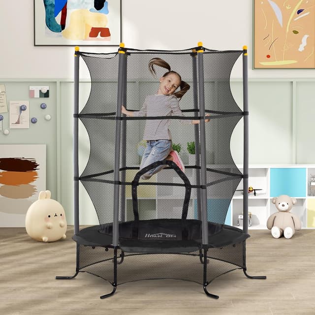 Detalle 2 de HOMCOM Trampoline enfant Ø 1,63 m avec filet et porte zippée (couvre-ressorts, 6 poteaux rembourrés)