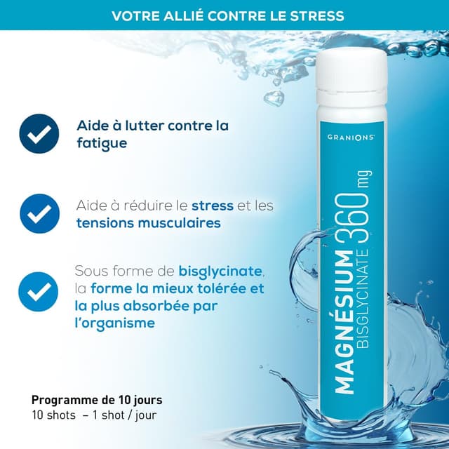Detalle de Granions Magnesium Bisglycinate 360 mg + Vitamine B6 en shots (10 doses) – adulte, anti-stress et anti-fatigue