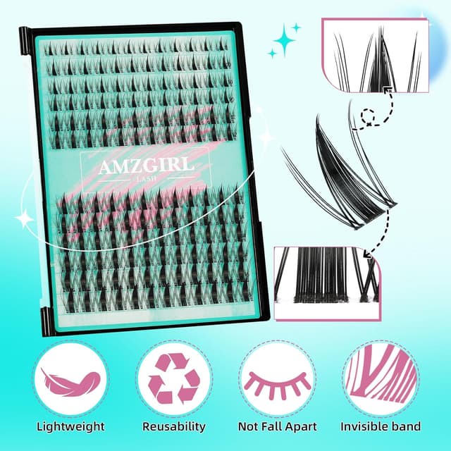 Detalle 2 de Manga Lash Clusters Kit (144PCS) with Invisible Lash Band, Bond & Seal, Remover, and Applicators (8–16mm)