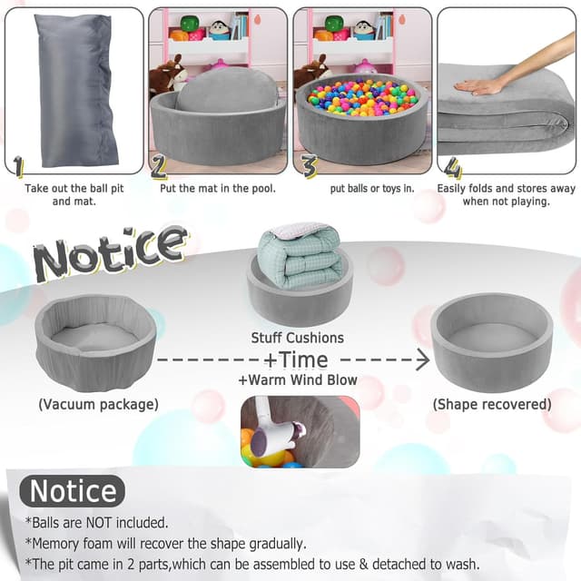 Thumbnail 6 de Foam Baby Ball Pit 35.4x11.8 for Toddlers