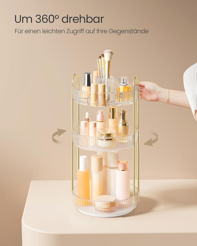Detalle de SONGMICS Make-up Organizer drehbar, rund, 3 Ebenen – Kosmetik-Aufbewahrung JKA011W02