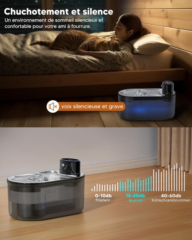 Thumbnail 6 de TOMXCUTE 3 l Fontaine à eau pour chat sans fil avec détecteur de mouvement et batterie 5000 mAh (noir)