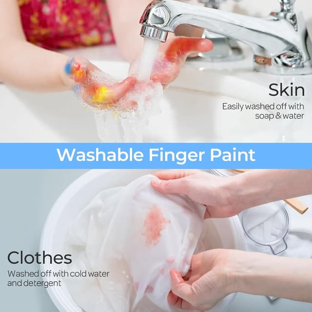 Detalle de Nicpro 12 Colours Washable Finger Paint Set (2 oz / 60 ml) – non-toxic finger paint for kids’ hands and feet