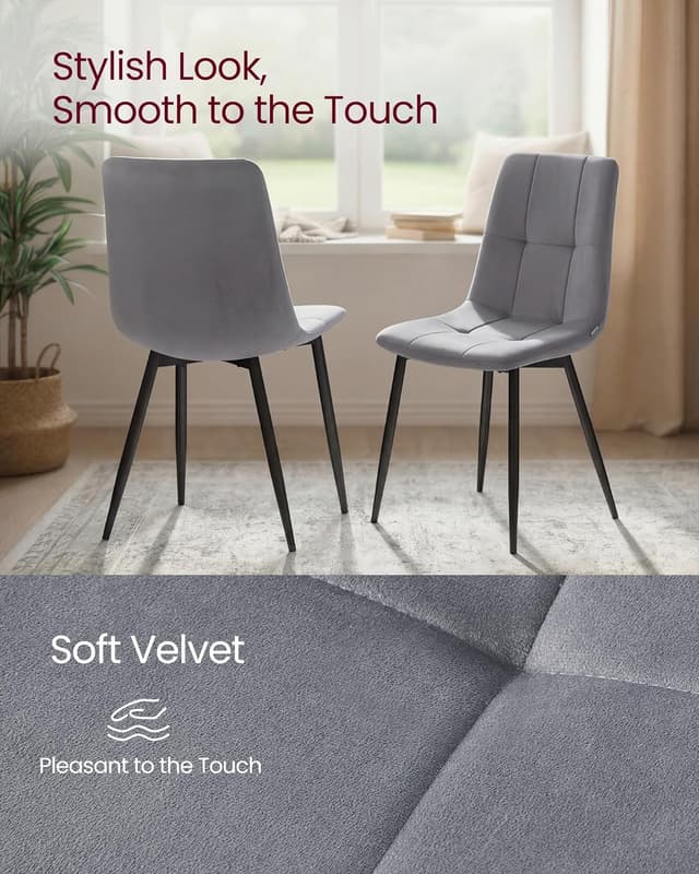 Detalle de VASAGLE Velvet Dining Chairs (KDC080GN02) – Upholstered kitchen chairs, set of 4, slate grey