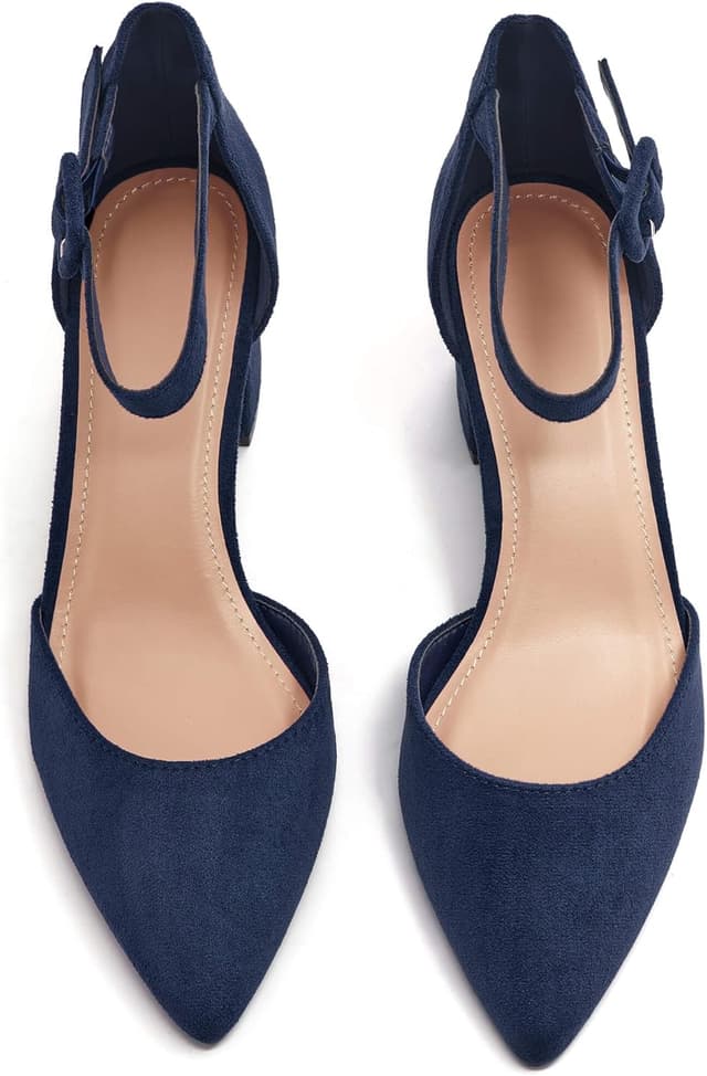 Detalle de LAICIGO Women’s Pointed Toe Pumps with Ankle Strap and Chunky Block Heel