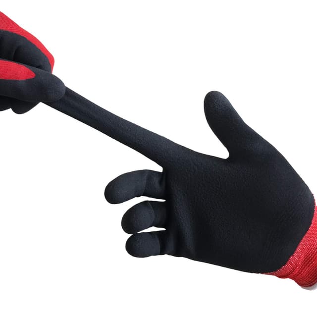 Detalle de COOLJOB 6 Paar Gartenhandschuhe für Herren mit rutschfester Latex-Beschichtung, schwarz/rot, Größe 9/L