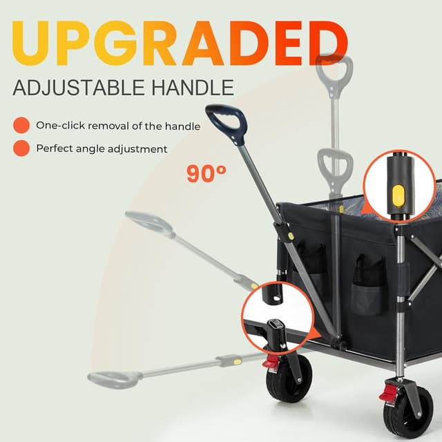 Detalle de Overmont klappbarer Bollerwagen mit faltbarer Heckklappe, 200-l-Fassungsvermögen und 120-kg-Tragkraft (schwarz)