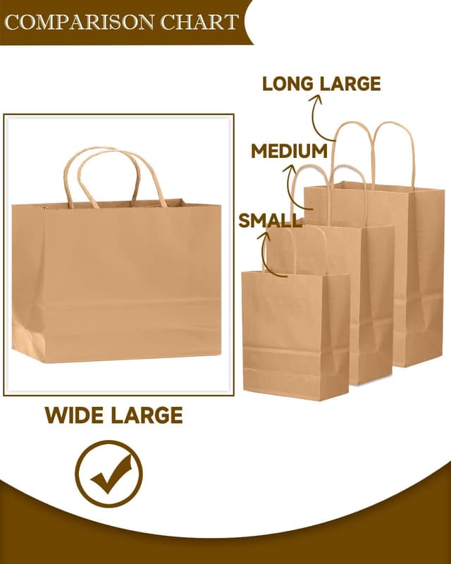 Detalle 2 de Gcardist 50 pack kraft gift paper bags with handles (32x11x24.5cm, brown)