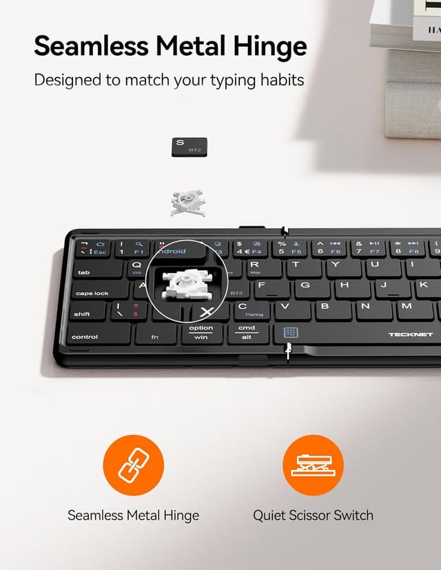 Detalle de TECKNET Foldable Bluetooth Keyboard with Touchpad (64-key) — pocket travel mini keyboard with trackpad & numeric keypad