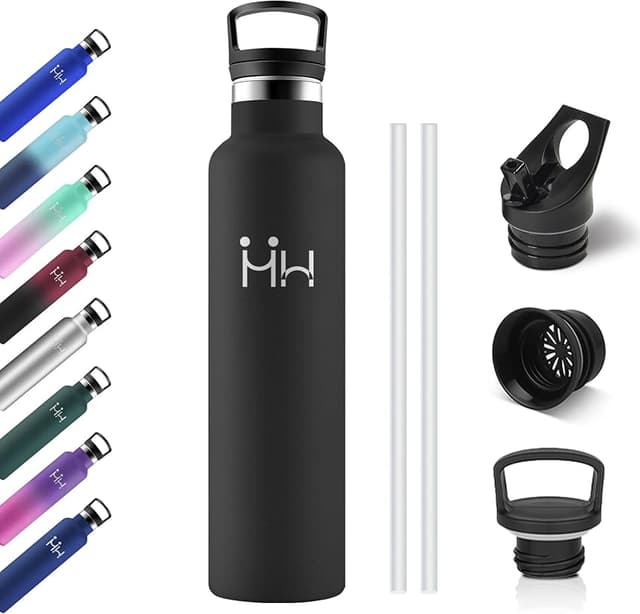 Detalle de Botella de Agua Acero Inoxidable 1L con pajita y doble aislamiento