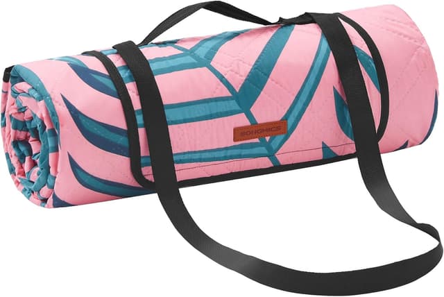 Detalle de SONGMICS Couverture de pique-nique 200 x 200 cm GCM87KJ, motif fougère et rose