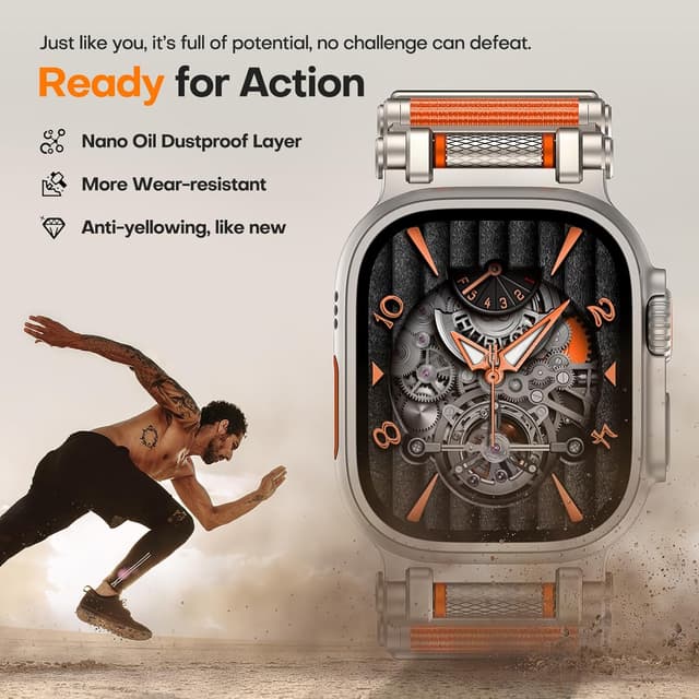 Detalle 2 de TAURI Rugged Braided Nylon Watch Strap for Apple Watch Ultra 3/Ultra 2 (49mm) & Series 10 (46mm) – Adjustable Orange