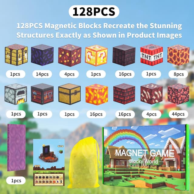 Detalle 2 de MEESHEEP Magnetic Blocks set (128 pieces) – magnetic building toys for ages 3+