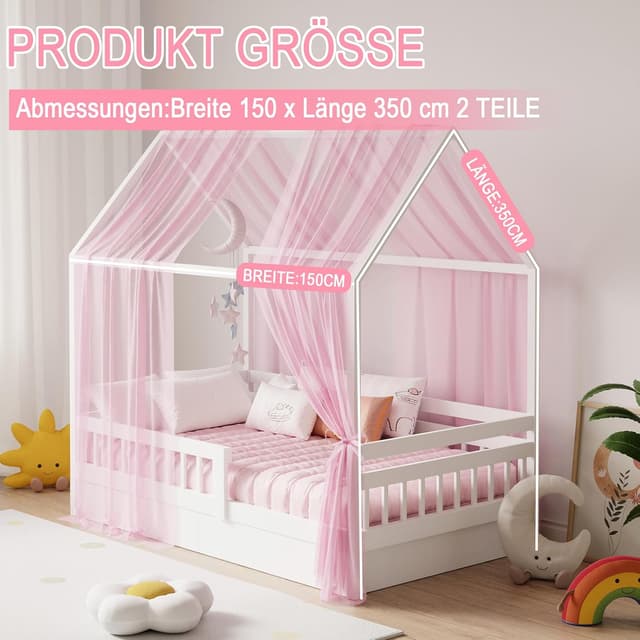 Detalle de Zdada Hausbett Himmel Set (2 Stück) – Betthimmel für Hausbett Deko, 150 x 350 cm, Rosa