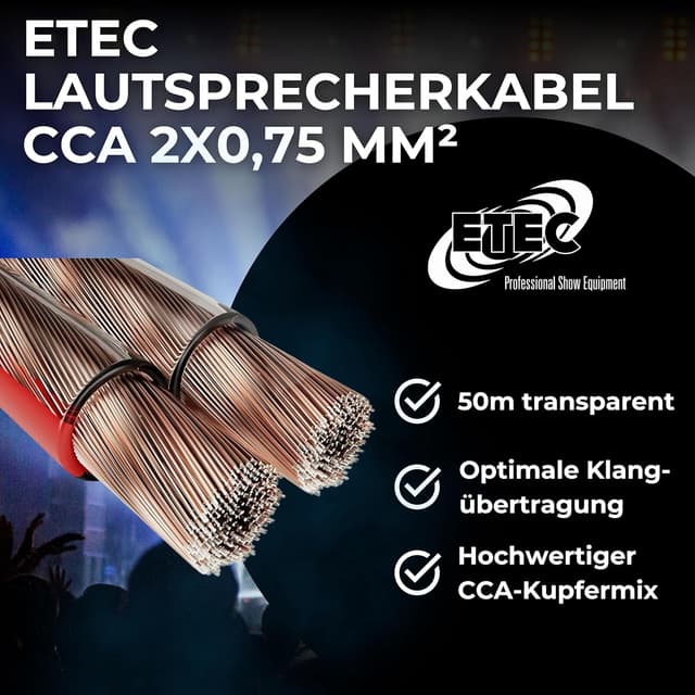 Detalle de ETEC Lautsprecherkabel CCA 2x0,75 mm² transparent – 50 m Rolle