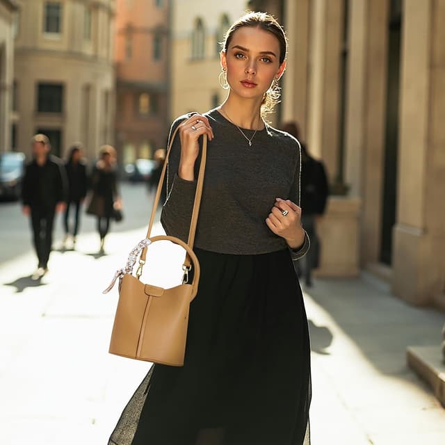 Detalle 2 de VMEECARL Damen Kleinhandtasche (veganes Material) als Bucket-, Crossbody- & Schultertasche