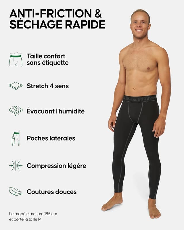 Detalle de DANISH ENDURANCE Lot de 2 leggings de compression pour hommes