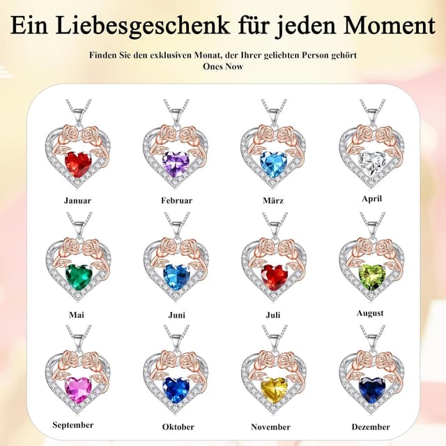Detalle de Fezodo Sterlingsilber 925 Halskette mit Rosenherz und Geburtsstein für Muttertag, Jahrestag & Valentinstag