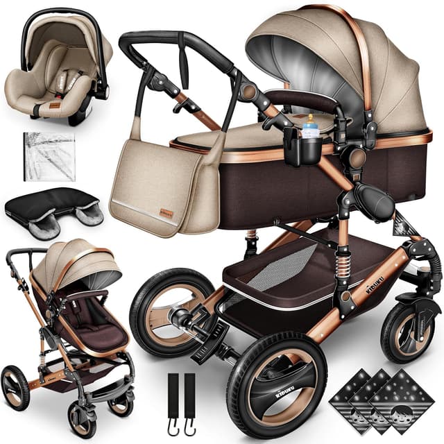 Detalle de KIDUKU 3-in-1 Kinderwagen-Set XXL mit Babywanne, Sportsitz, Buggy-Anpassung & Babyschale