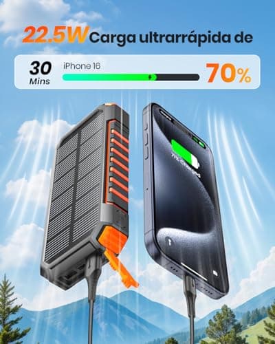 Thumbnail 1 de ADDTOP Power Bank Solar 27000mAh ☀️ Cargador Rápido Inalámbrico