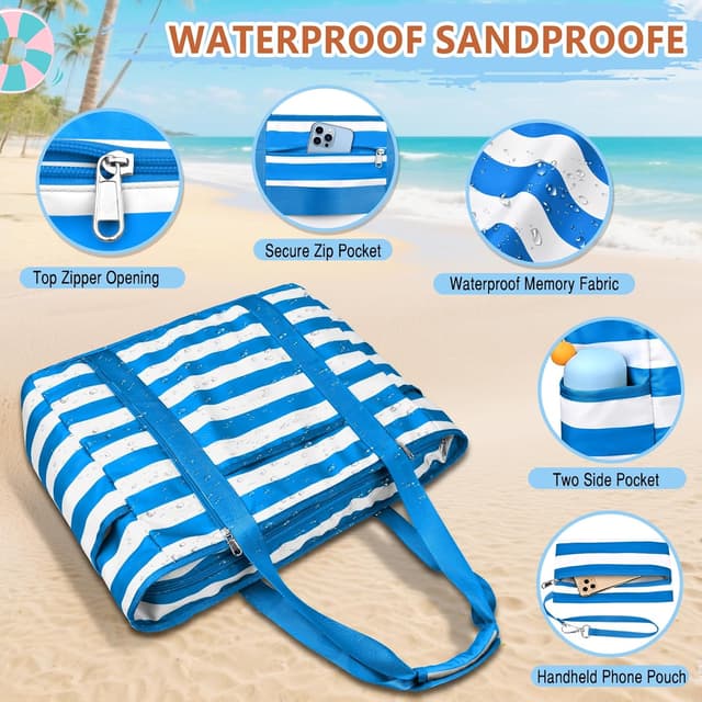 Detalle de KTUEOV sac de plage femme XXL 45 L pliable imperméable, avec fermetures et poches