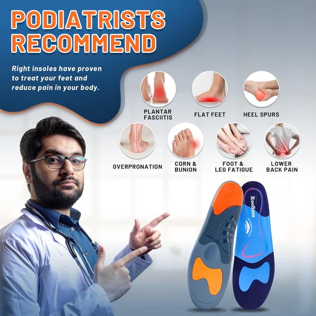 Detalle de RooRuns Heavy Duty Arch Support Plantar Fasciitis Insoles (XS) for Men & Women