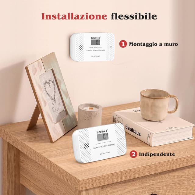 Detalle de Safeliveo Rilevatore di monossido di carbonio con schermo LCD e sensore CO, batteria sostituibile (EN 50291-2 pezzo)