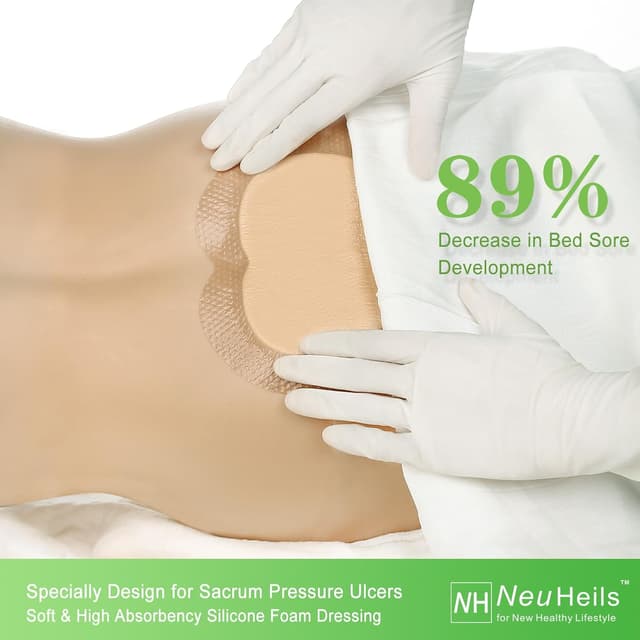 Detalle de NeuHeils Sacrum Silicone Foam Dressing (7''x7''), Gentle Border, 5-Pack — for sacral pressure ulcers