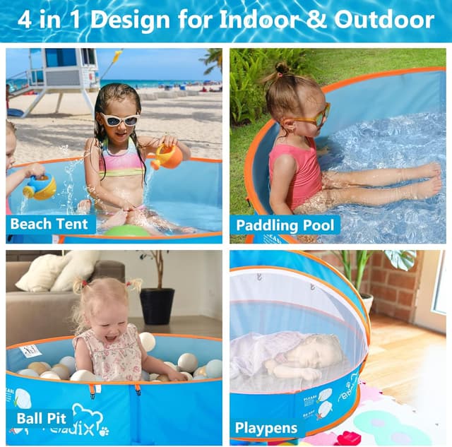 Detalle de Peradix Splash Pool 4-in-1 Baby Beach Tent with UV Canopy & Mosquito Net