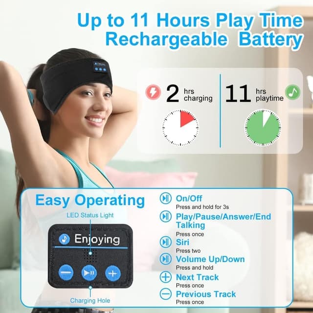 Detalle 2 de Cuffie per Dormire flintronic Bluetooth 5.4