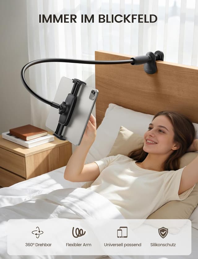 Detalle de Lamicall Schwanenhals Tablet-Halterung für Bett & Tisch (85 cm) – 360° drehbar, für iPad & 4,7–13